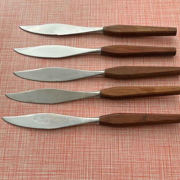Set of 5 vintage MCM Stainless Steel Knives with Wooden Handles - Picture 7 of 7